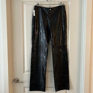 Comme Toujours Patent Leather Croc Embossed High Rise Pants